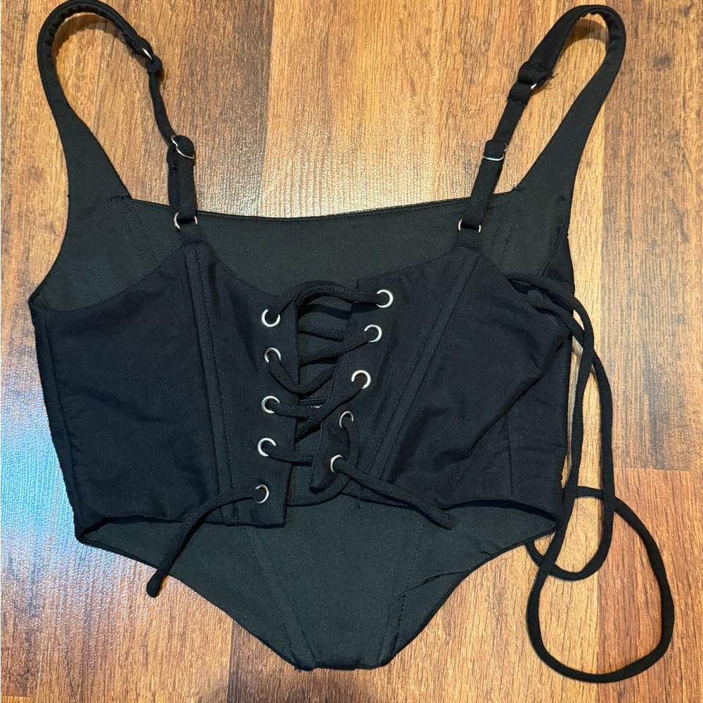 Women's Black Corset Cutout Tank Top - Picture 4 of 6